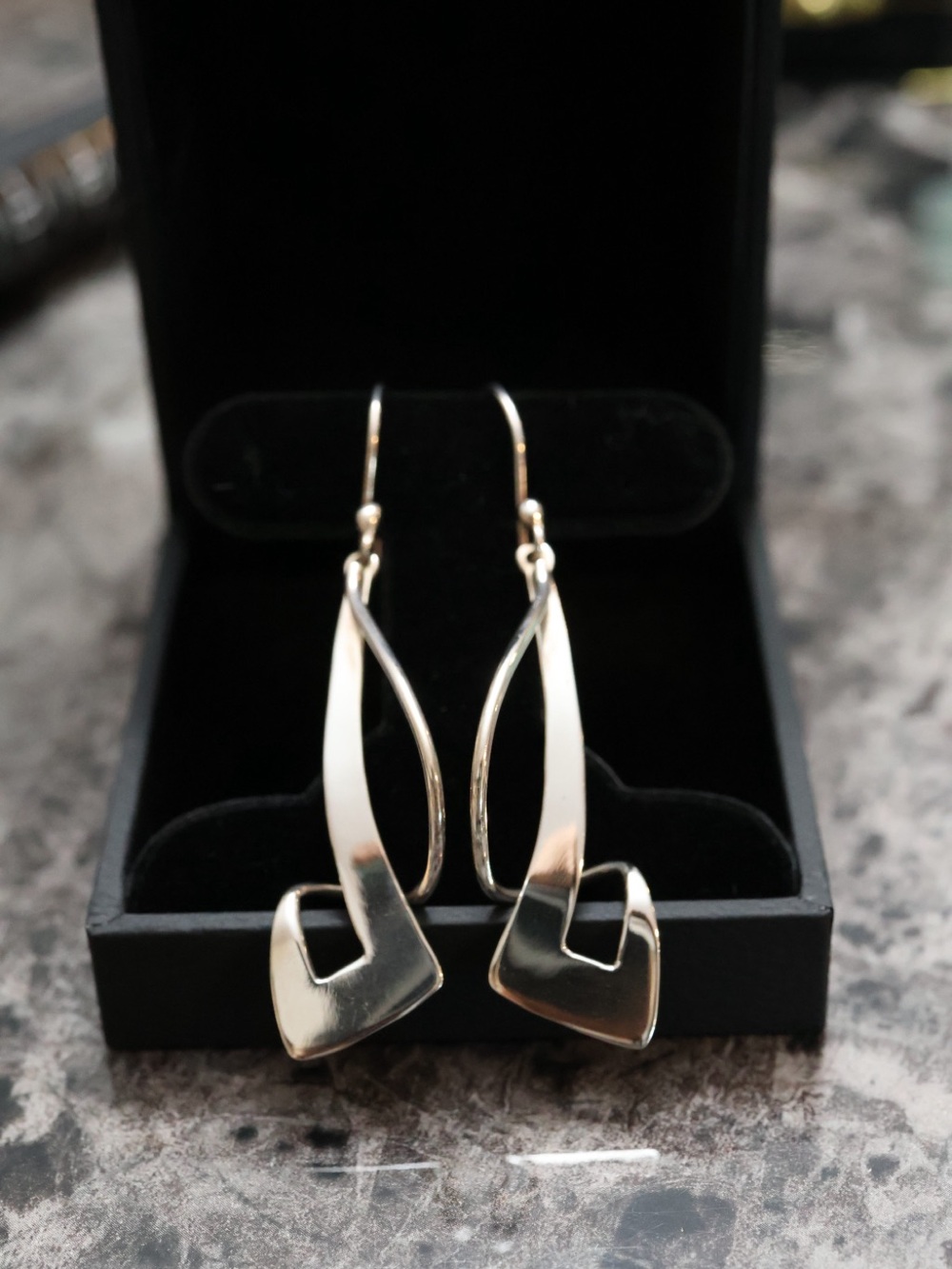 Modern Silver Drop Earrings - Sleek Sculptural Design